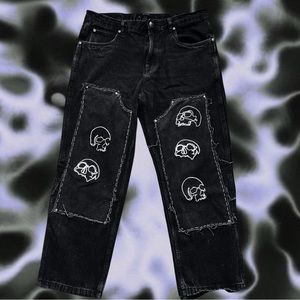 7. Double knee ok clothing! custom skull embroidered design pants